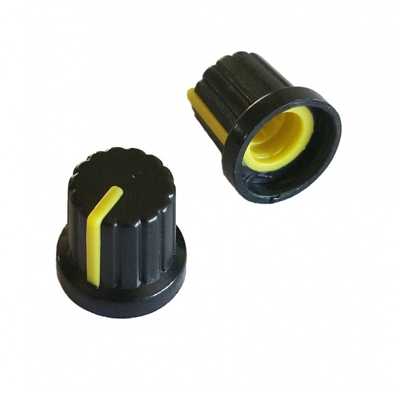 Gałka potencjometru czarna 15mm żółta