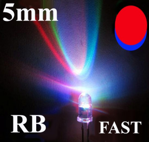 Dioda LED 5mm Czerwona/Niebieska, clear szybka zmiana kolorów, 2 nogi opak=100 szt