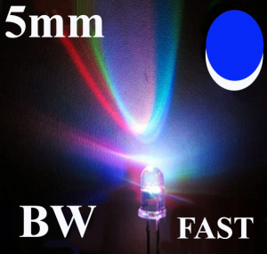 Dioda LED 5mm Biała/Niebieska, clear, szybka zmiana kolorów, 2 nogi opak=100 szt

