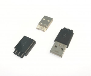 Wtyk USB typ A montowany na kabel czarny, potrójne wyjście
