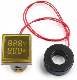 Woltomierz/amperomierz LED 30x30mm 20-500V/100A żółty