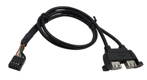 Gniazdo USB A podwójne do obudowy z gniazdem 2x5, przewód 30cm