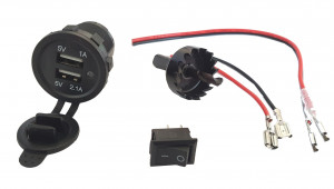 Ładowarka samochodowa 2xUSB 5V/2.1A niebieski okrągły + akcesoria