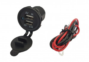 Ładowarka samochodowa 2xUSB 5V/2.1A niebieski okrągły z przewodem 60cm
