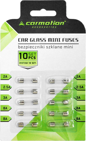 Zestaw 10szt bezpieczników szklanych 5x20mm (2A - 8A)