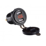 Woltomierz/ładowarka samochodowa 2xUSB 5V 4.5A czerwony okrągły