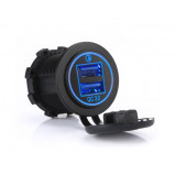 Ładowarka samochodowa 12-24V 2xUSB 3A, podświetlenie niebieskie