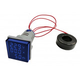 Woltomierz/amperomierz/mernik częstotliwości LED 30x30mm 20-500V/100A niebieski