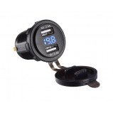 Woltomierz/ładowarka samochodowa 2xUSB 5V 4.8A niebieski okrągły